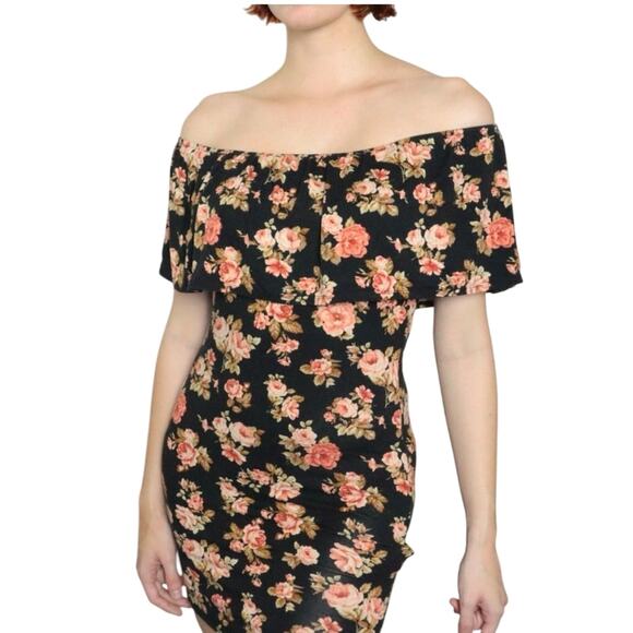 Forever 21- Off the Shoulder Floral Dress Size Small Knit Dress Bodycon Summer - Picture 10 of 10